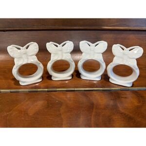4 Vintage White Ceramic Butterfly Napkin Holders‎